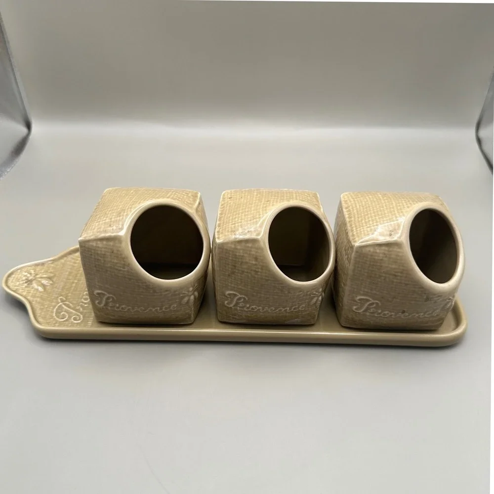 Vintage Revol France Provence Tan Ceramic Spice Cellar Jar Set & ServingTray 4pc